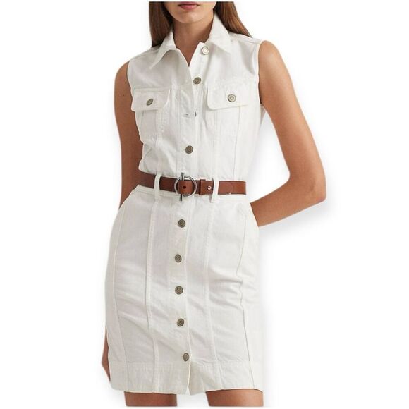 Ralph Lauren White Sleeveless Denim Button Up Dress Size 8 NWOT - Picture 1 of 6